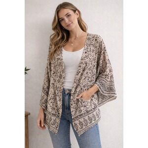 Emanuel Ungaro Beige and Black Floral Kimono Jacket